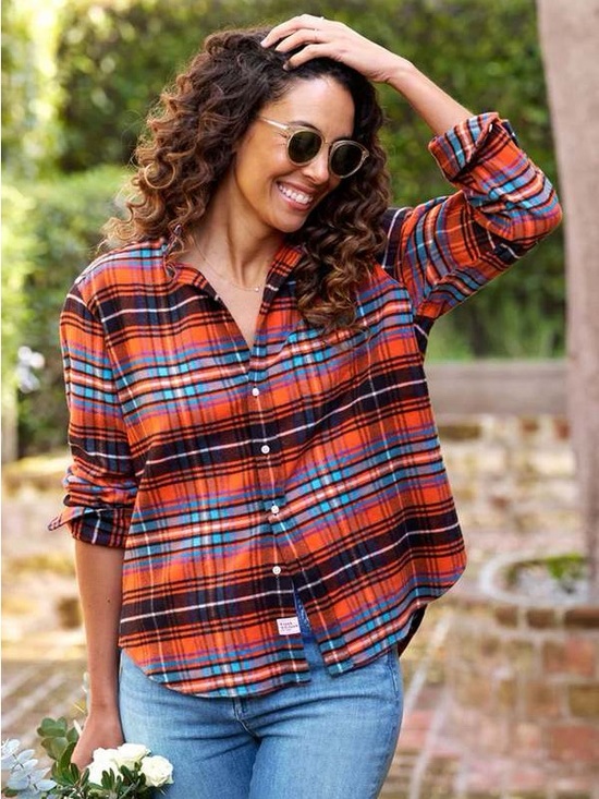 Frank & Eileen Tops - Frank & Eileen The Eileen Button Up in Orang Blue and Black Plaid